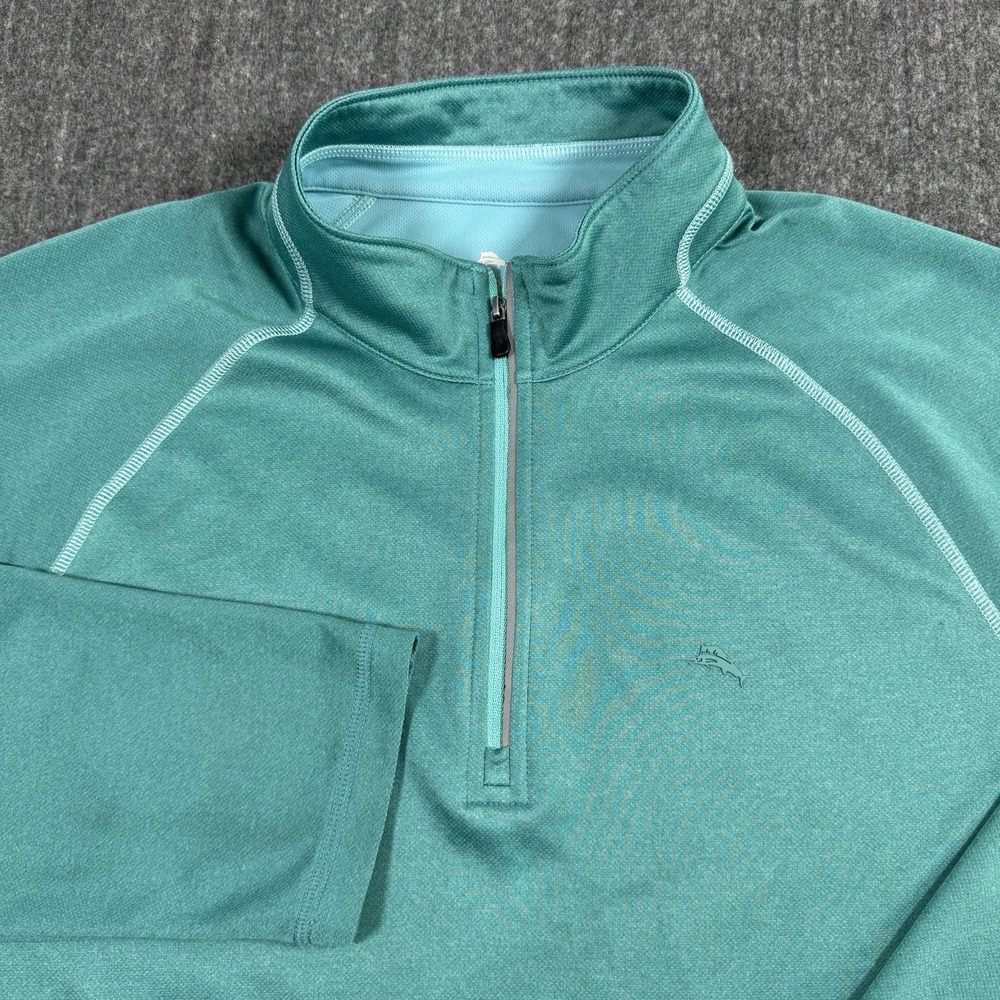 Tommy Bahama IslandZone Mens L Turquoise 1/4 Zip Pullover UPF 30 Golf